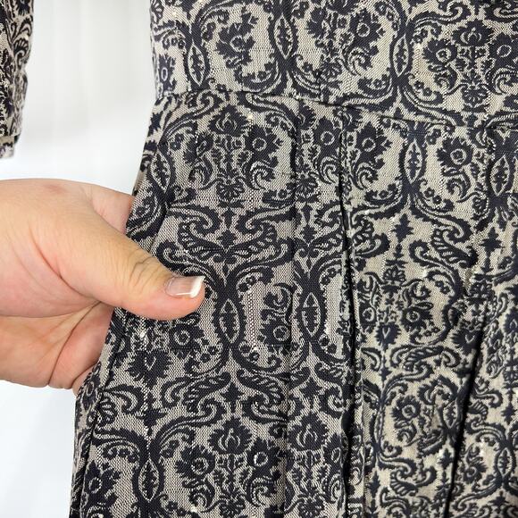 Vintage 50s 60s grey and black damask tapestry dress pleated skirt Size XS - Picture 3 of 9